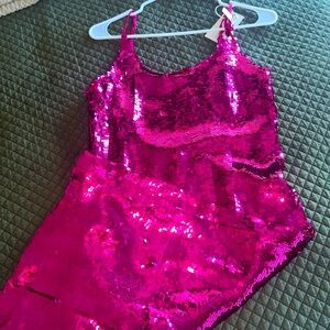 Pink glitter strap cocktail dress